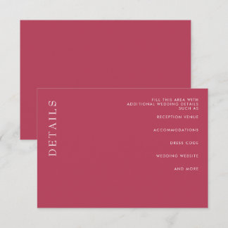 Einfache Minimal Moderne Magenta Hochzeit Begleitkarte