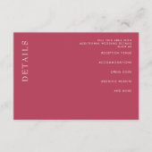 Einfache Minimal Moderne Magenta Hochzeit Begleitkarte (Vorderseite)