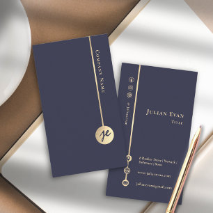 Einfache Minimal Monogram Elegant Navy Blue & Gold Visitenkarte
