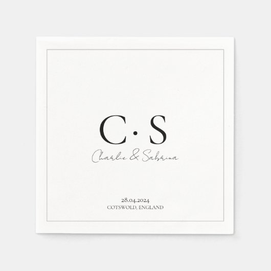 Einfache Minimal Monogram Wedding Napkin Serviette (Vorderseite)