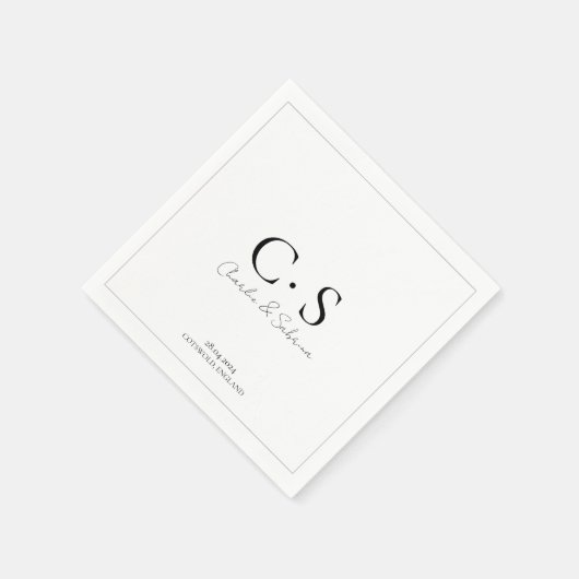 Einfache Minimal Monogram Wedding Napkin Serviette (Ecke)