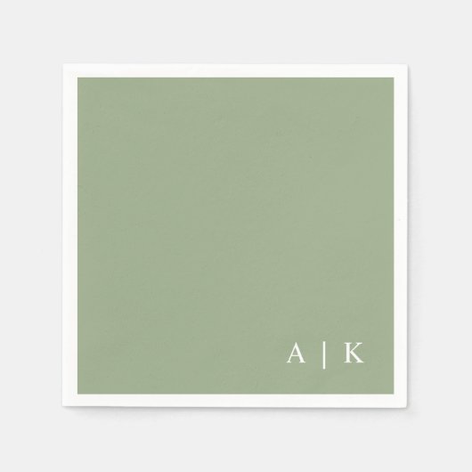 Einfache Minimal-Monogramm Grüne Hochzeit Serviette (Vorderseite)