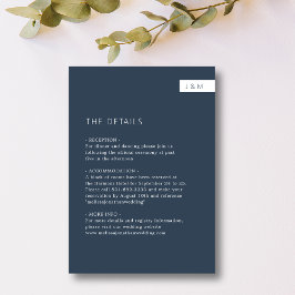 Einfache Minimal Navy Blue Monogram Wedding Detail Begleitkarte