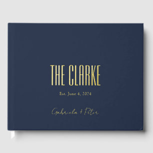 Einfache Minimal Navy und Gold Foil Moderne Hochze Gästebuch