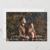 Einfache Minimal-One-Foto-Hochzeit im Bergwald Save The Date (Vorderseite)