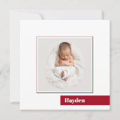 Einfache Minimal Red Christmas Foto Birth Ankündigung (Vorderseite)
