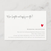 Einfache Minimal Red Heart Script Hochzeitsempfehl Begleitkarte (Vorderseite)