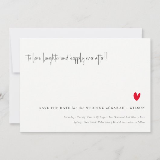 Einfache Minimal Red Heart Script Save the Date Ca Einladung (Vorderseite)