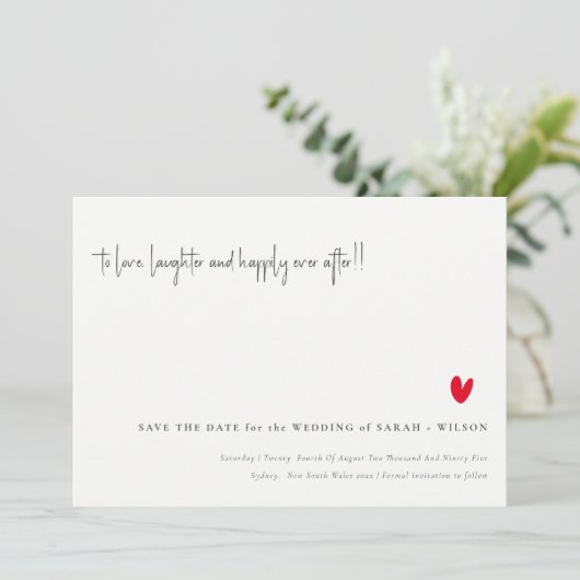 Einfache Minimal Red Heart Script Save the Date Ca Einladung (Stehend Vorderseite)