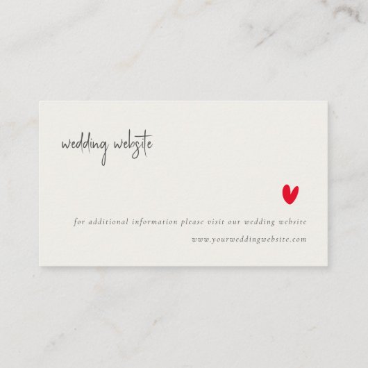 Einfache Minimal Red Heart Script Website für Hoch Begleitkarte (Rückseite)