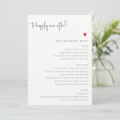 Einfache Minimal Red Heart Script Wedding Menu Car Einladung (Stehend Vorderseite)