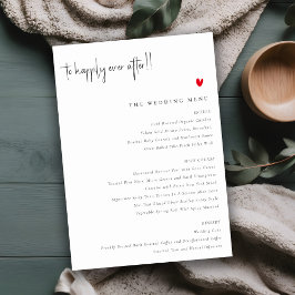 Einfache Minimal Red Heart Script Wedding Menu Car Einladung