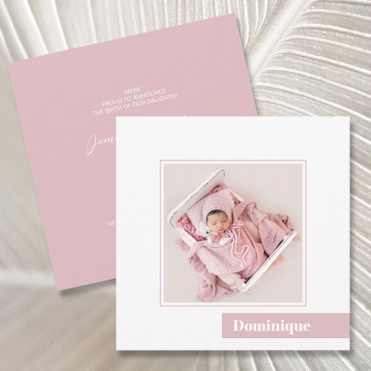 Einfache Minimal Rosa Foto Geburtsankündigung Einladung