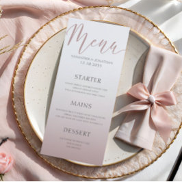Einfache Minimal Rose Gold Wedding Dinner Menü Menükarte