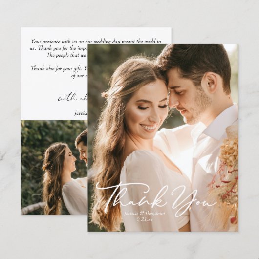 Einfache Minimal Script Budget Foto Hochzeit Danke (Vorne/Hinten)
