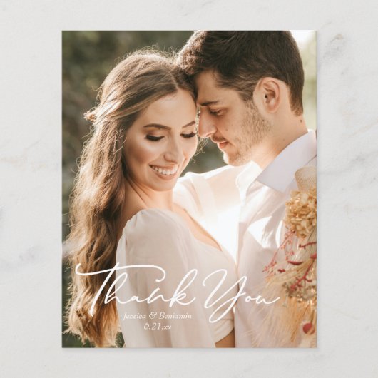 Einfache Minimal Script Budget Foto Hochzeit Danke (Vorderseite)