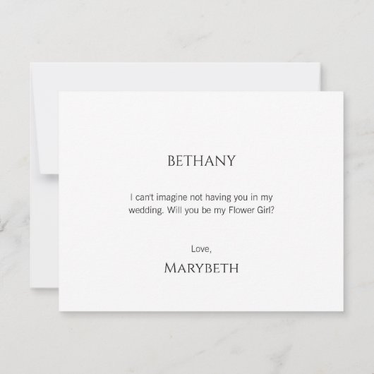 Einfache Minimal Script Flower Girl Vorschlag Card (Rückseite)