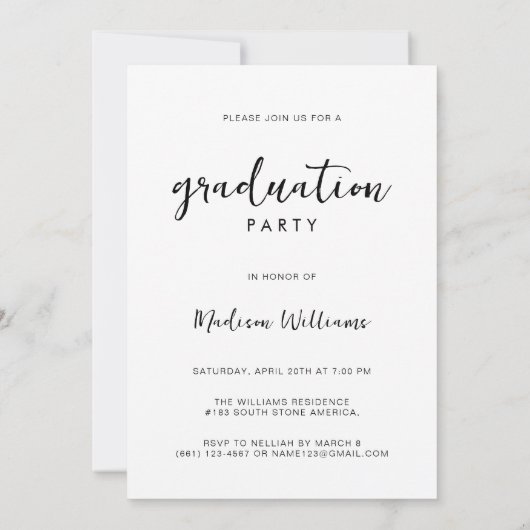 Einfache Minimal-Script-Graduierungspartei Einladung (Rückseite)