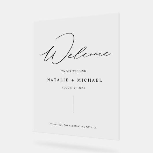 Einfache Minimal Script Moderne Hochzeit Willkomme Acrylschild (Winkel)