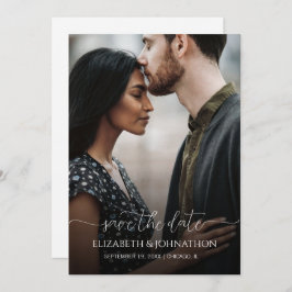 Einfache Minimal-Script Schwarz-Weiß-Foto-Hochzeit Save The Date