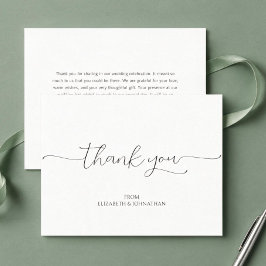 Einfache Minimal-Script Schwarz & Weiß Hochzeit Dankeskarte