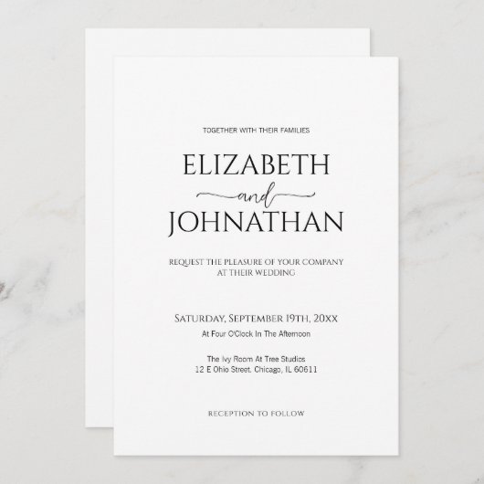 Einfache Minimal-Script Schwarz & Weiß Hochzeit Einladung (Vorne/Hinten)