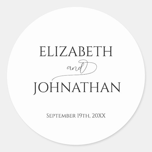 Einfache Minimal-Script Schwarz & Weiß Hochzeit Runder Aufkleber (Vorderseite)