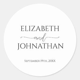 Einfache Minimal-Script Schwarz & Weiß Hochzeit Runder Aufkleber