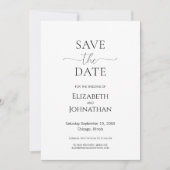 Einfache Minimal-Script Schwarz & Weiß Hochzeit Save The Date (Vorderseite)