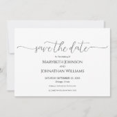 Einfache Minimal-Script Schwarz & Weiß Hochzeit Save The Date (Vorderseite)