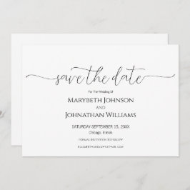 Einfache Minimal-Script Schwarz & Weiß Hochzeit Save The Date