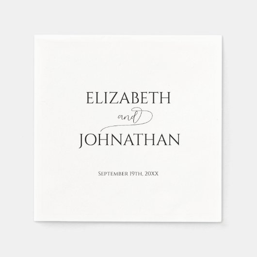 Einfache Minimal-Script Schwarz & Weiß Hochzeit Serviette (Vorderseite)