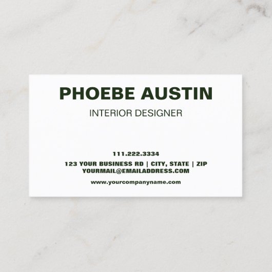 Einfache Minimal Stilvolle Trendwald Grün Visitenkarte (Rückseite)