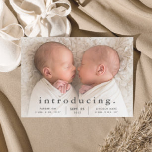 Einfache Minimal Twin Foto Geburtserklärung Ankündigung