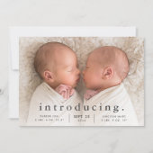 Einfache Minimal Twin Foto Geburtserklärung Ankündigung (Vorderseite)