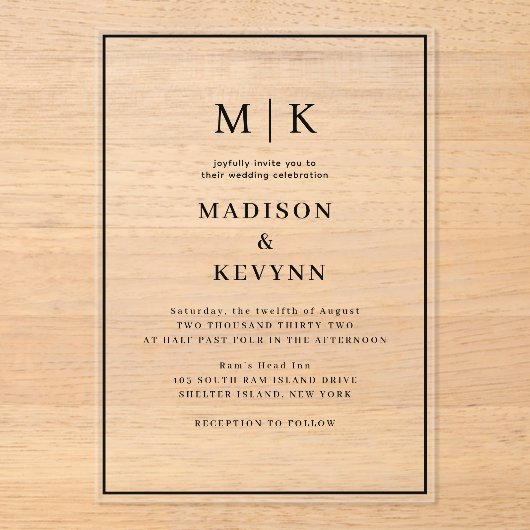 Einfache Minimal und Chic | Hochzeit Acryleinladungen (Vorderseite)