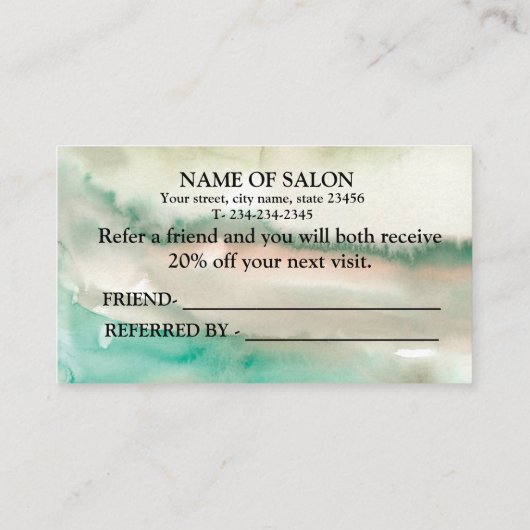 EINFACHE MINIMAL-WASSERFARBENKARTE EMPFEHLUNGSKARTE (Rückseite)