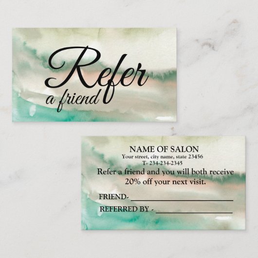 EINFACHE MINIMAL-WASSERFARBENKARTE EMPFEHLUNGSKARTE (Vorne/Hinten)