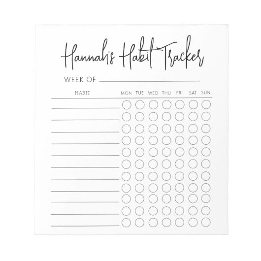 Einfache Minimal Weekly Habit Tracker Notizblock (Vorderseite)