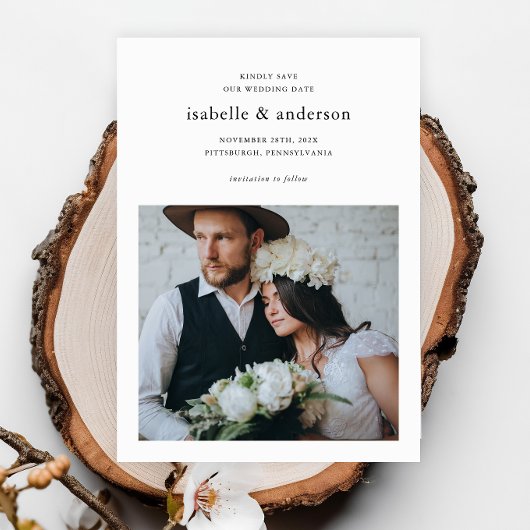 Einfache Minimal-Zwei-Foto-Hochzeit Save The Date