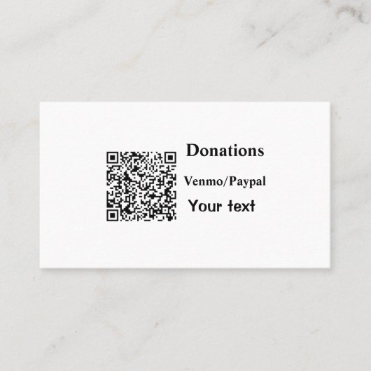 Einfache minimale Barcode Spenden venmo paypal Visitenkarte (Vorderseite)