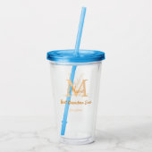 einfache minimale Bestform Orangenmonogramm Acryltrinkbecher (Rückseite)