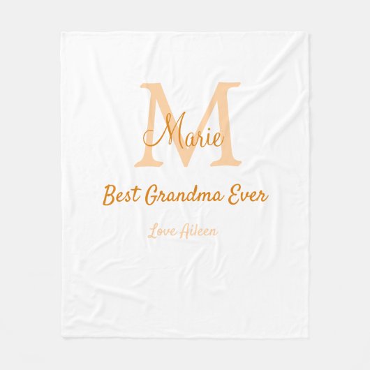 einfache minimale Bestform Orangenmonogramm Fleecedecke (Vorderseite)