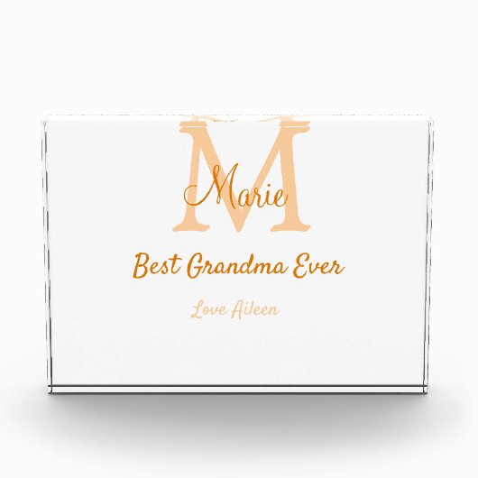 einfache minimale Bestform Orangenmonogramm Fotoblock (Vorderseite)