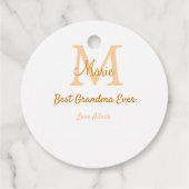 einfache minimale Bestform Orangenmonogramm Geschenkanhänger (Rückseite)