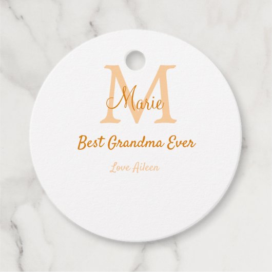 einfache minimale Bestform Orangenmonogramm Geschenkanhänger (Vorderseite)
