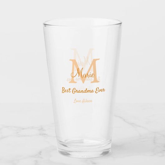 einfache minimale Bestform Orangenmonogramm Glas (Vorderseite)