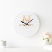 einfache minimale Bestform Orangenmonogramm Große Wanduhr (Zuhause)