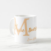 einfache minimale Bestform Orangenmonogramm Kaffeetasse (Vorderseite Links)