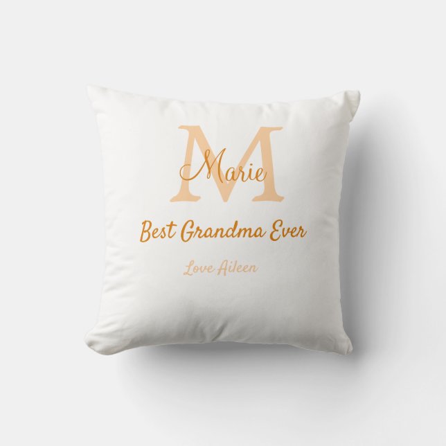 einfache minimale Bestform Orangenmonogramm Kissen (Vorderseite)